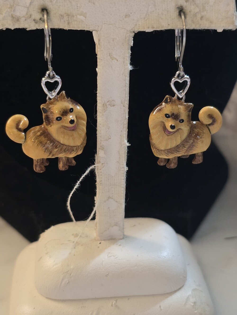 Cute 3D Pomeranian Dog Dangle Earrings - Yellow/Brown - Picture 1 of 8